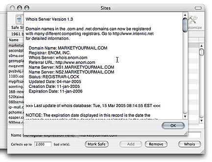 Checking a site using Whois